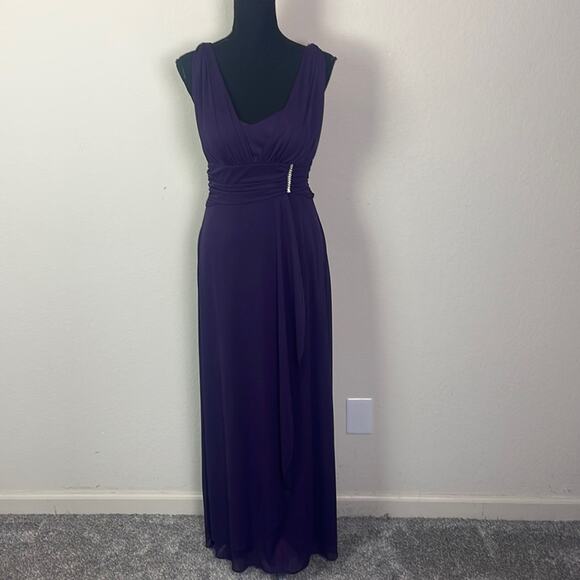 Betsy & Adam eggplant chiffon overlay formal gown women's 8 - Picture 1 of 15